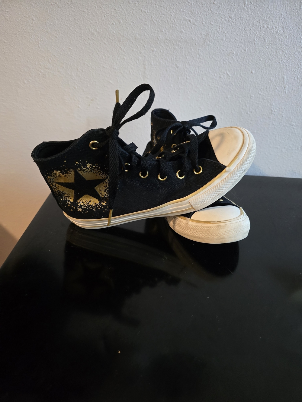 Converse Kids Black Canvas High-Top Sneakers with Gold Star